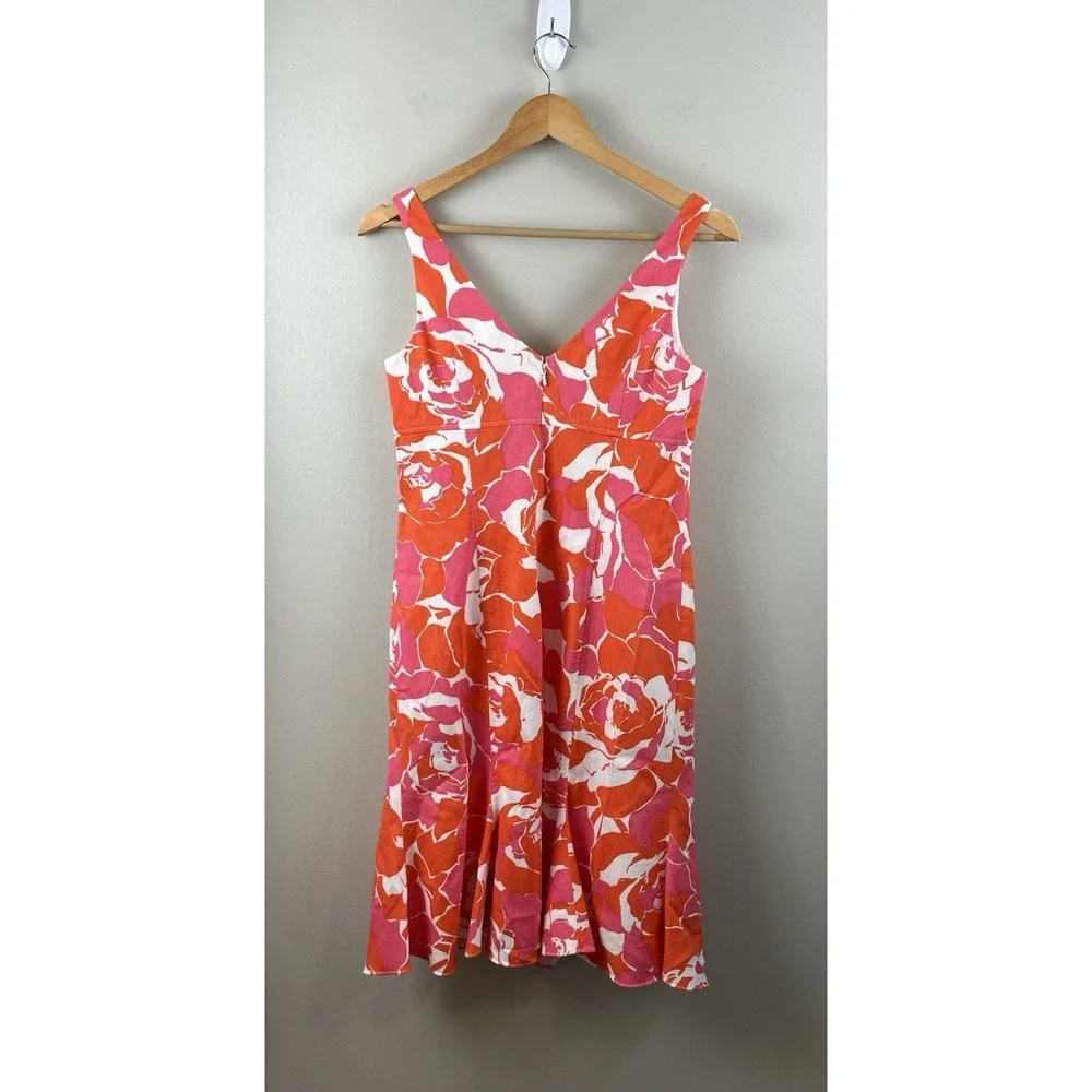 Teri Jon For Rickie Freeman Floral Cotton Woven‎ V Neck Knee Length Dress Sz 6